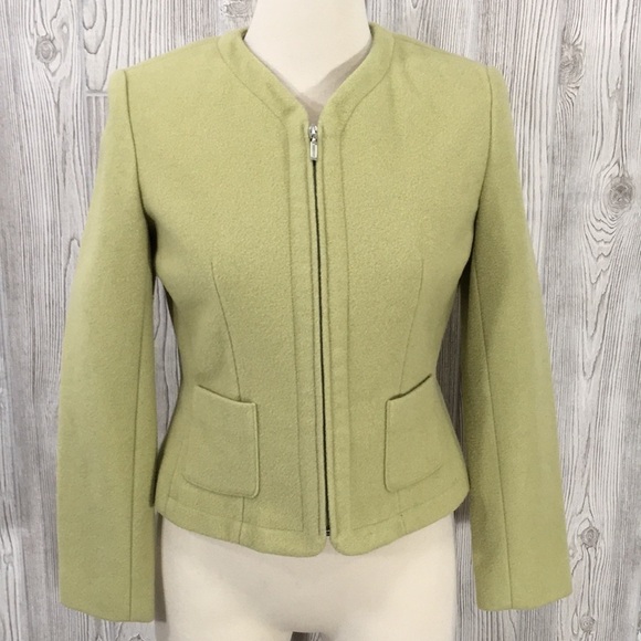 VINTAGE Chadwick’s Wool Mix Zip Blazer Size 4 Chartreuse Yellow Green - Picture 1 of 9